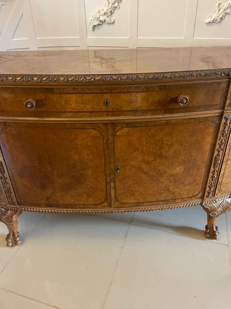 Outstanding Quality Large Antique Carved Burr Walnut Bow Fronted Sideboard - Image 8